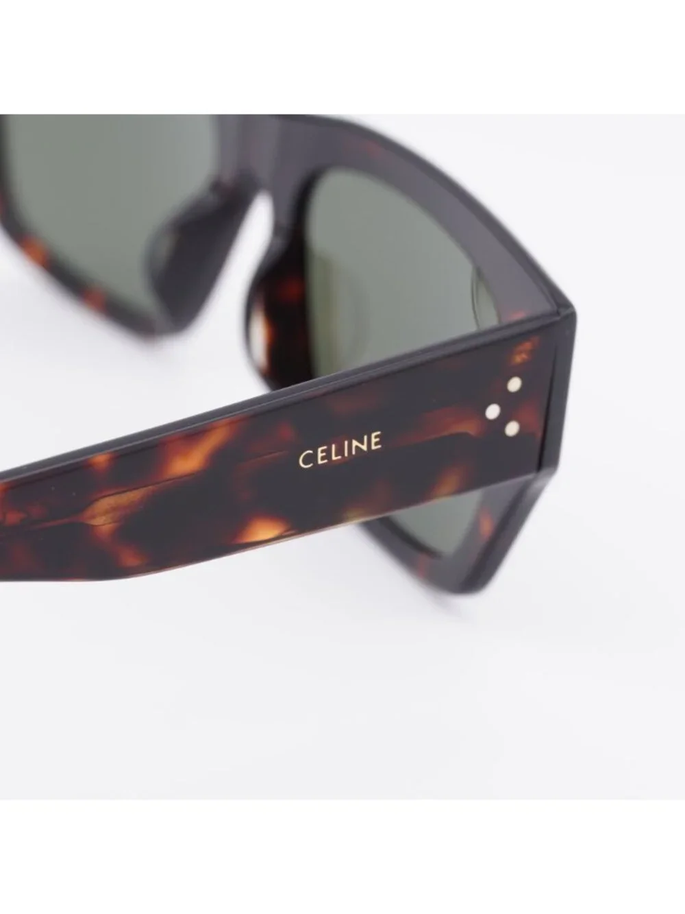 Celine CL40297U 52N Sunglasses Havana Square Frame, Green Lenses